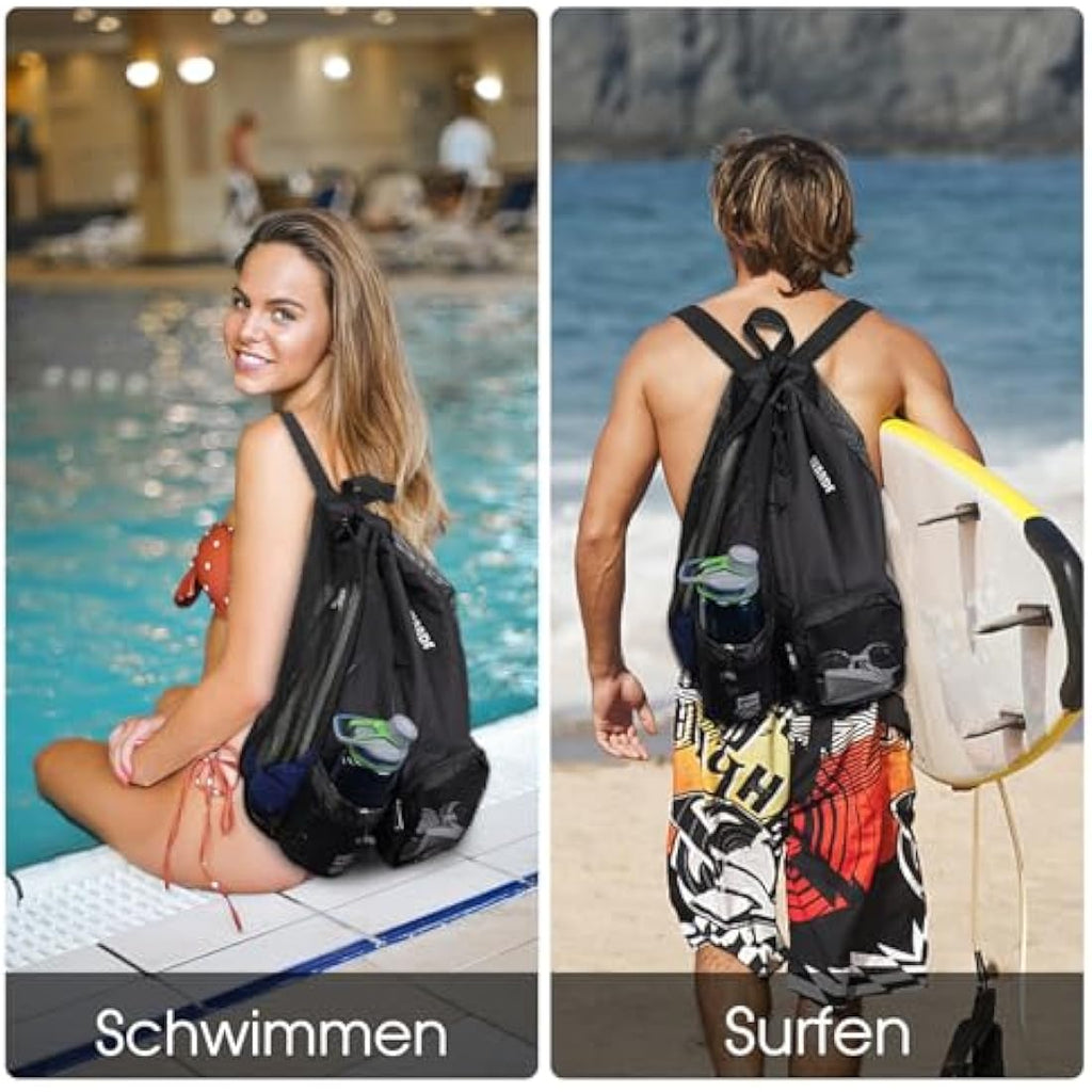 WANDF Mesh Swim Bag – Drawstring Gym Backpack with Waterproof Wet Pocket