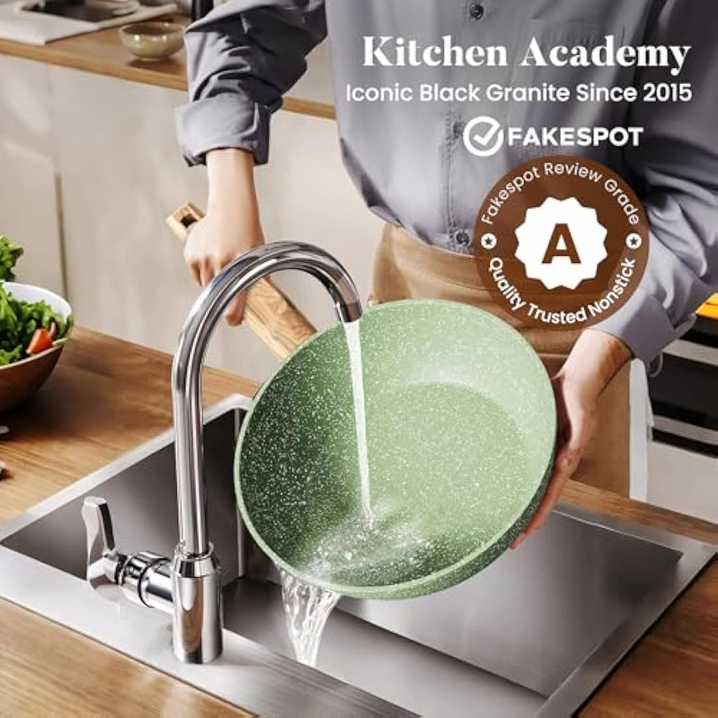 Kitchen Academy 17-Piece Nonstick Cookware Set | Induction Granite Pots & Pans