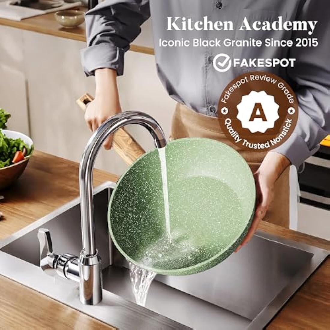 Kitchen Academy 17-Piece Nonstick Cookware Set | Induction Granite Pots & Pans