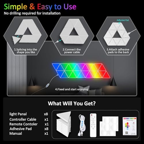 Jolof Store Triangle LED Light Panels – 8 Pack RGB Music Sync Wall Lights