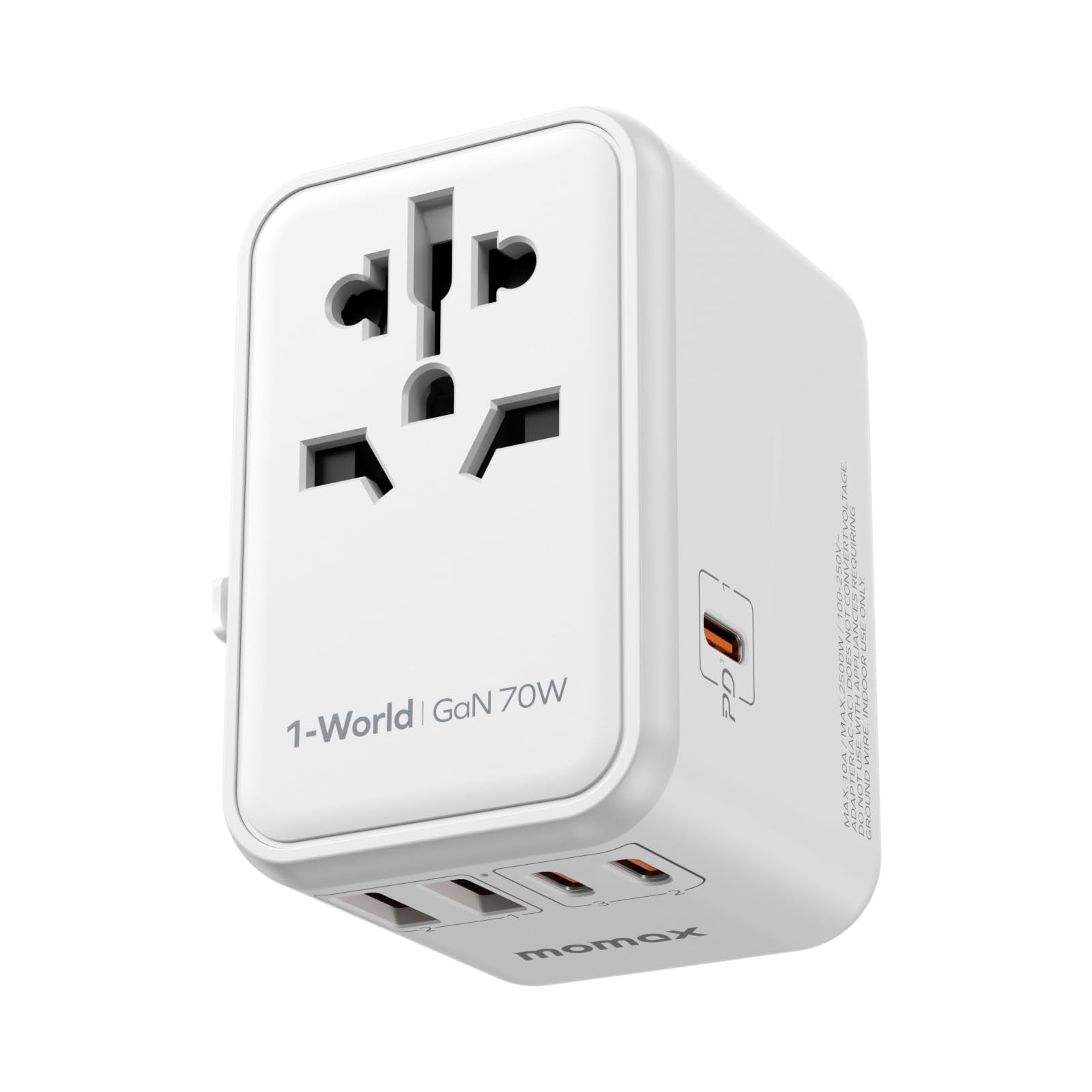 MOMAX 70W GaN Universal Travel Adapter | 5-Port USB-C & USB-A Charger