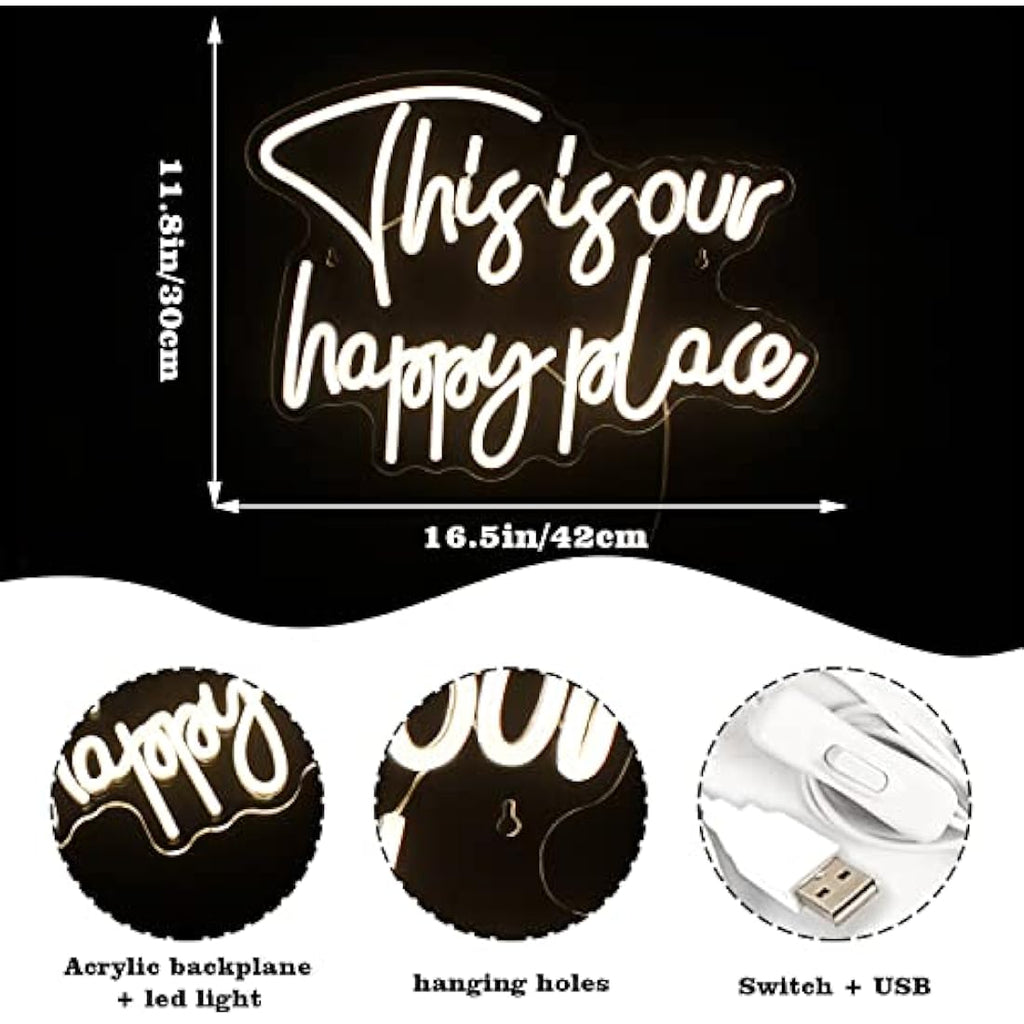 Jolof Store This is Our Happy Place Neon Sign – Warm White LED Wall Decor