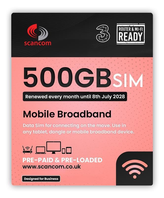 Three 500GB 5G Data SIM – Uncapped Monthly Data Until July 2028