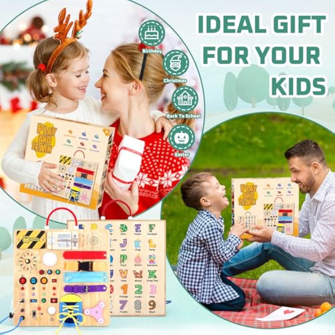Jolof Store Montessori Busy Board – 23-in-1 Wooden LED Sensory Toy