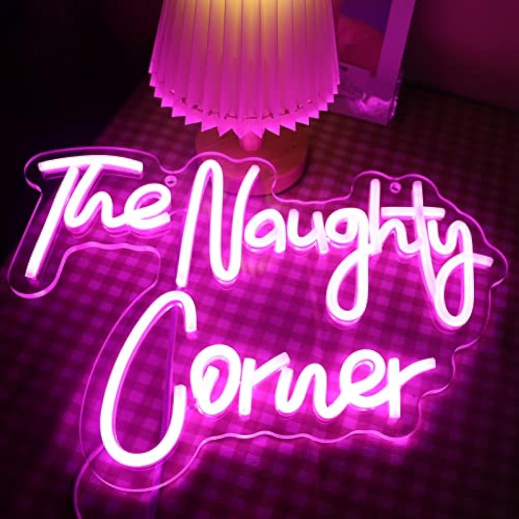QiaoFei The Naughty Corner LED Neon Sign | Pink USB Wall Decor for Bars