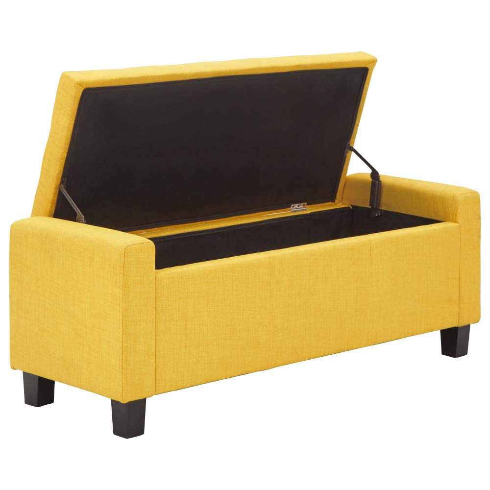 GFW Verona Ottoman Storage Box, Mustard Fabric Upholstered Blanket Box with Button Tufted Lid, Storage Bench with Hidden Storage and Wooden Feet - image 2