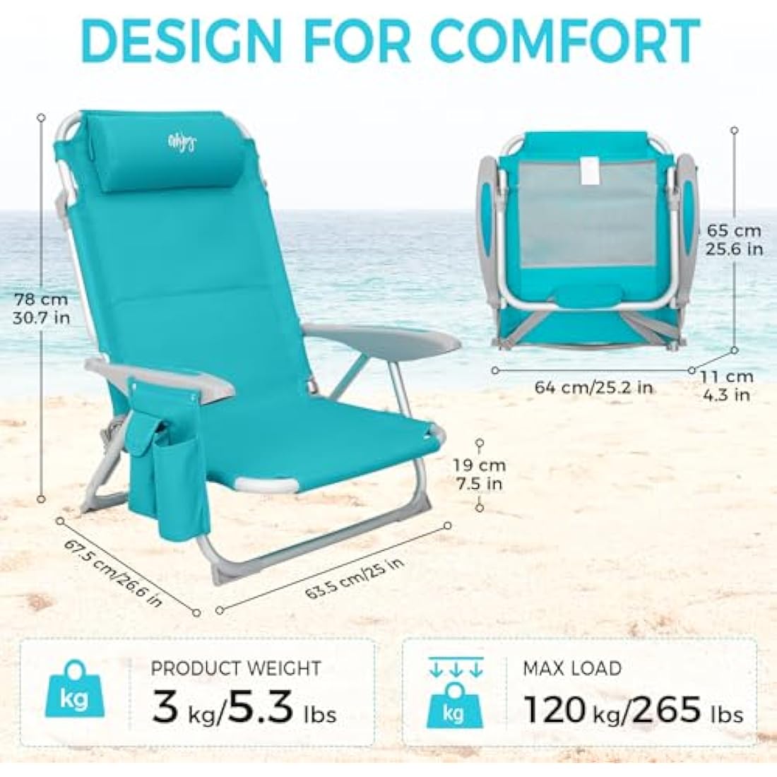 #WEJOY 4-Position Adjustable Beach Chair | Lightweight Aluminum Folding Seat
