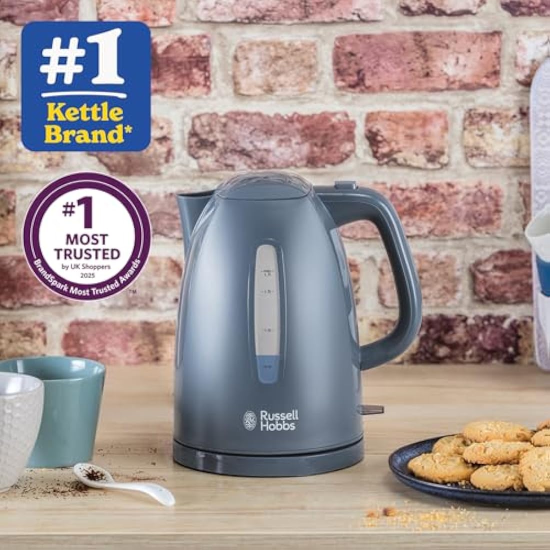 Russell Hobbs Textures Electric Kettle – 1.7L Fast Boil Cordless, Grey