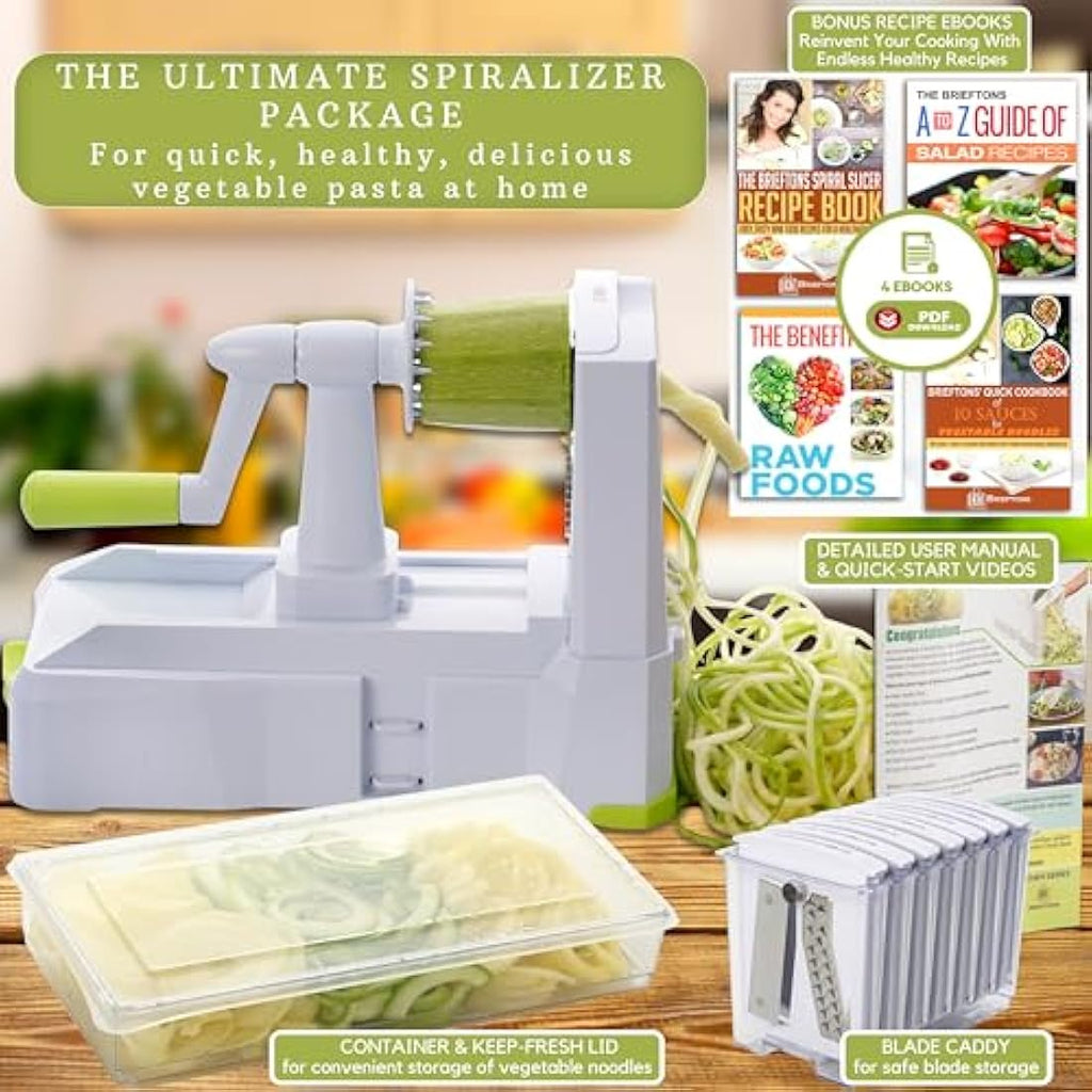 Brieftons 10-Blade Vegetable Spiralizer | Stainless Steel Zoodle Maker