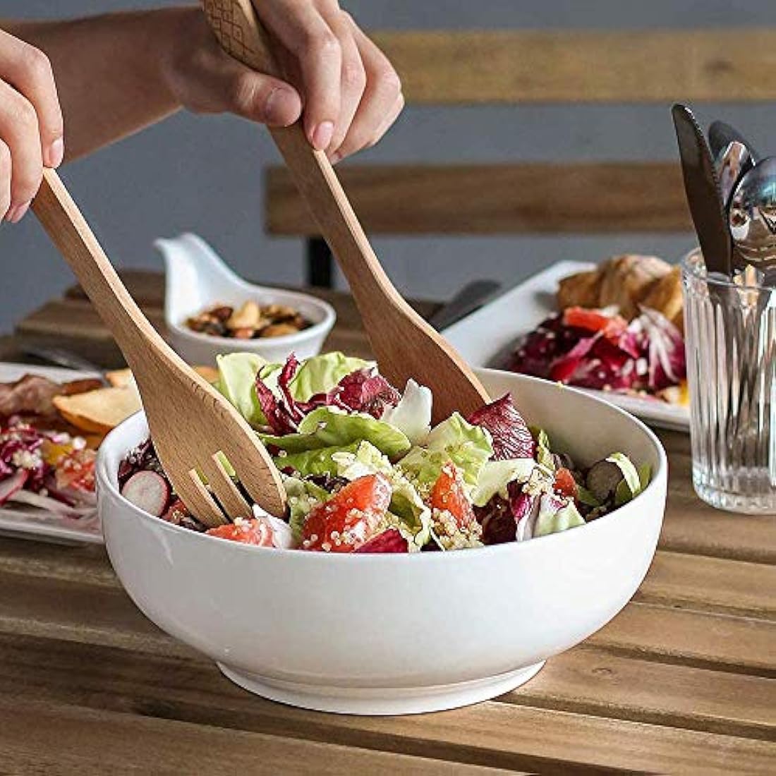 DOWAN Large Ceramic Serving Bowls | 2700ml White Salad Bowls, Set of 2