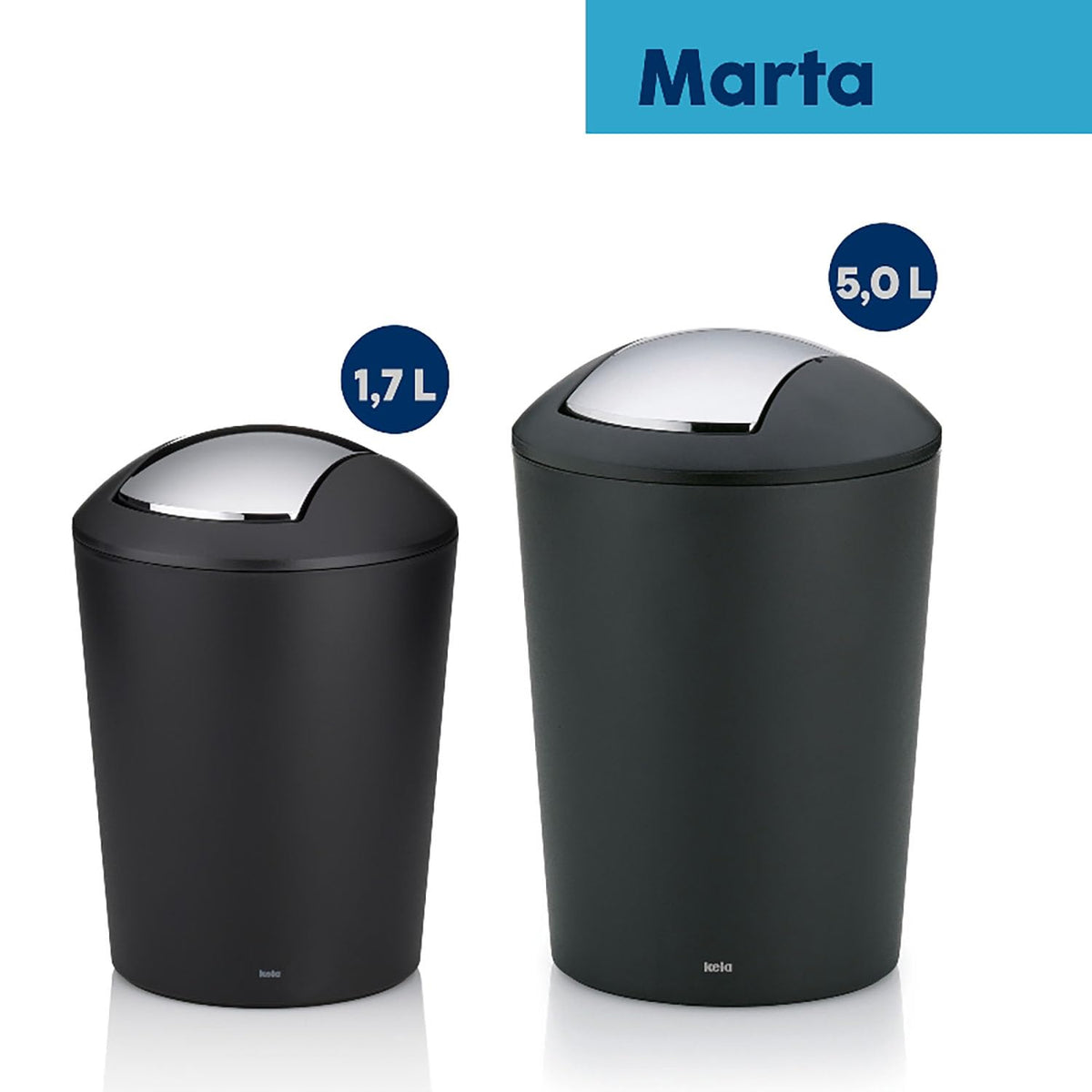 kela swing lid bin black, cosmetic bin 5l with swing lid, plastic, MARTA, waste bin bathroom black matt - image 5
