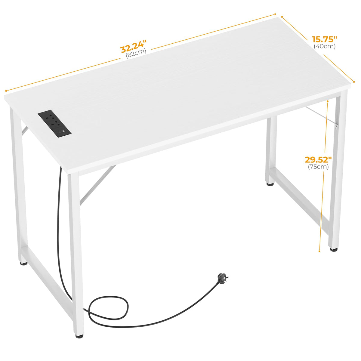iSunirm 32 inch White Computer Desk with Power Outlets, Small Gaming Desk, Compact Home Office Desk for Small Spaces, Study Writing Table for Bedroom - image 3