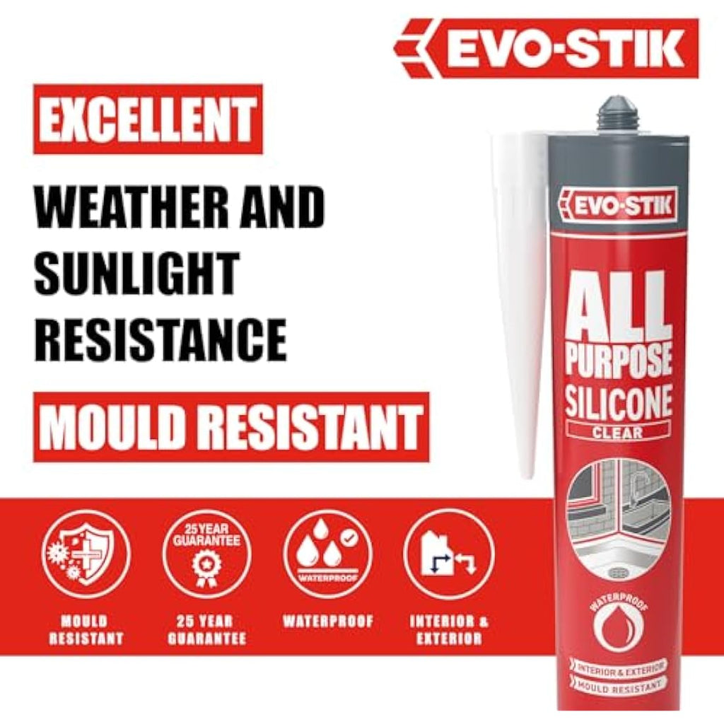 EVO-STIK All Purpose Silicone Sealant – Clear Anti Mould Waterproof 280ml