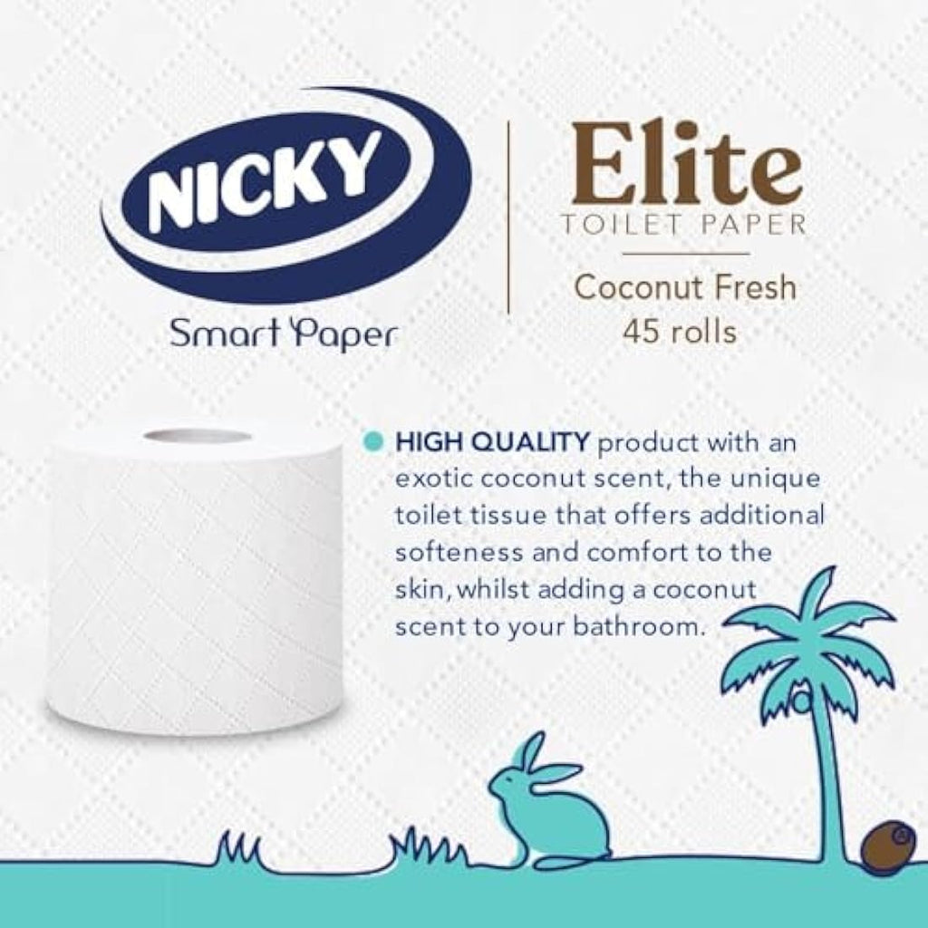 Nicky Elite Coconut Fresh Toilet Tissue | 45 Rolls | 3-Ply White Paper