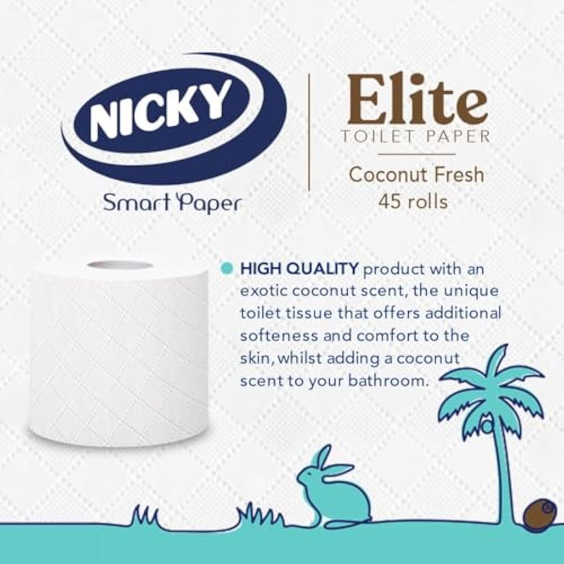 Nicky Elite Coconut Fresh Toilet Tissue | 45 Rolls | 3-Ply White Paper