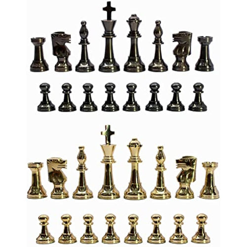 StonKraft Brass Staunton Chess Pieces - 3 Inch Metal Chessmen Figurine
