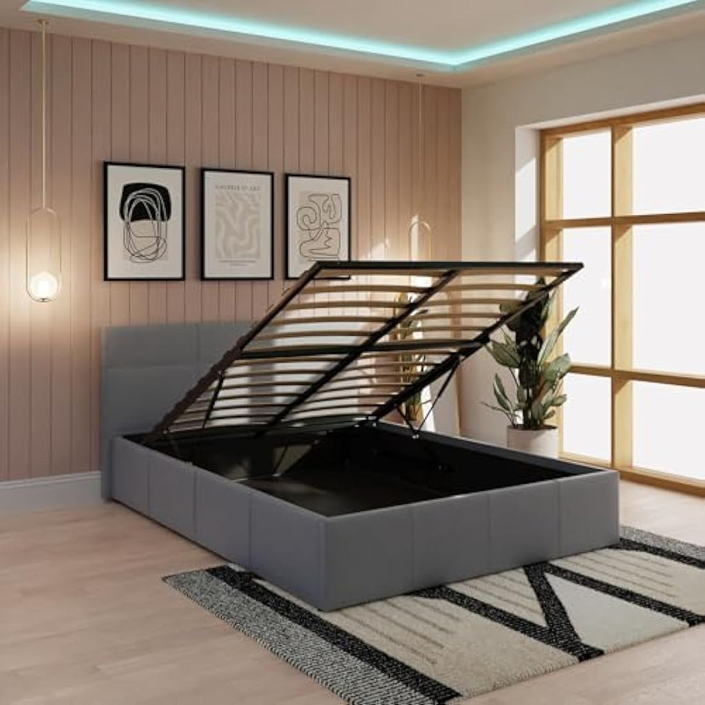 Jolof Store GFW Ottoman Storage Bed – Grey Faux Leather Small Double
