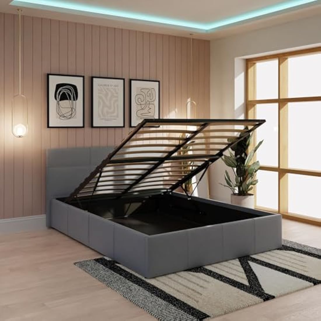 Jolof Store GFW Ottoman Storage Bed – Grey Faux Leather Small Double
