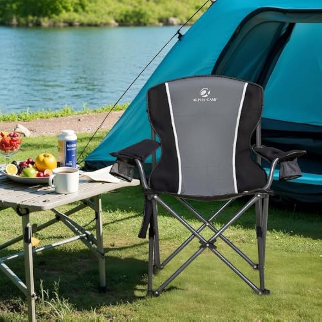 ALPHA CAMP Set of 2 Heavy Duty Folding Camping Chairs with Lumbar Support