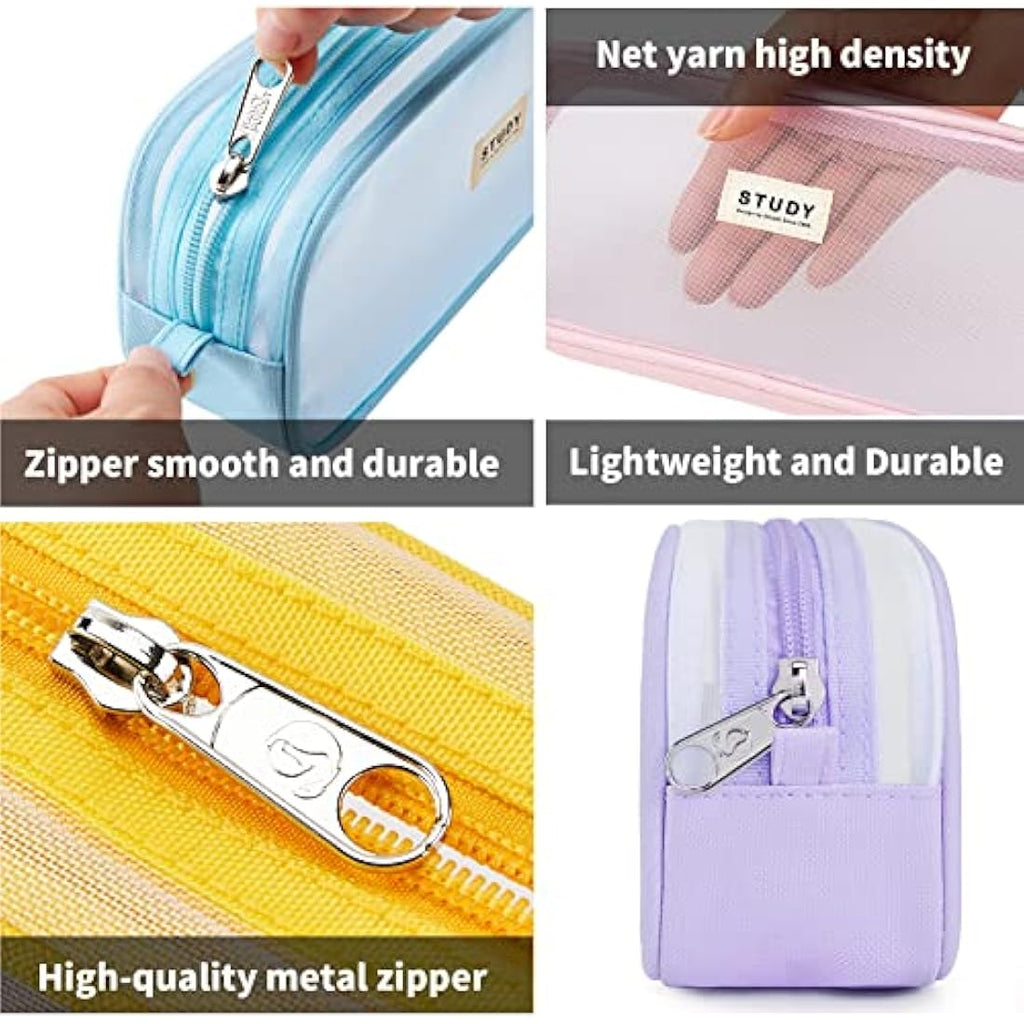 KALIDI Clear Mesh Pencil Case – Large Capacity Stationery Pouch