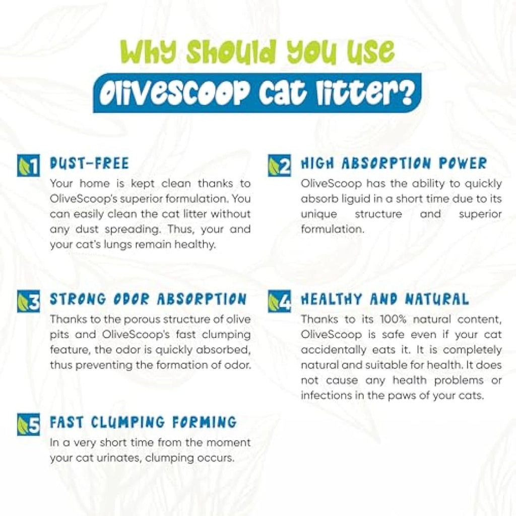 Olive Scoop Natural Cat Litter – Clumping Olive Pit Formula – 16L
