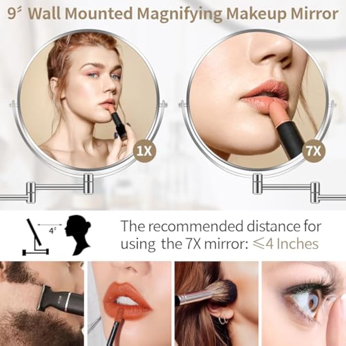 BTremary 9” Wall Mounted Makeup Mirror | 1X/7X Magnifying Chrome Vanity