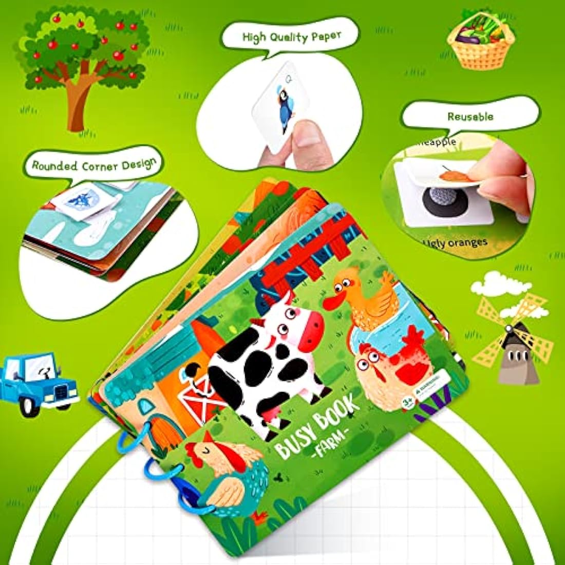 ASTARON Montessori Busy Book – Farm Theme Toddler Learning Activity Toy