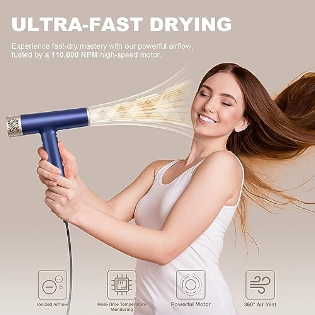 YAPOY High-Speed Ionic Hair Dryer | 110,000 RPM Fast Drying – Blue