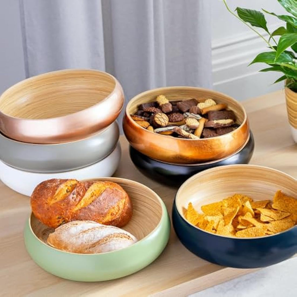 Dehaus Large 30cm Bamboo Fruit Bowl – Grey Wooden Salad Serving Bowl