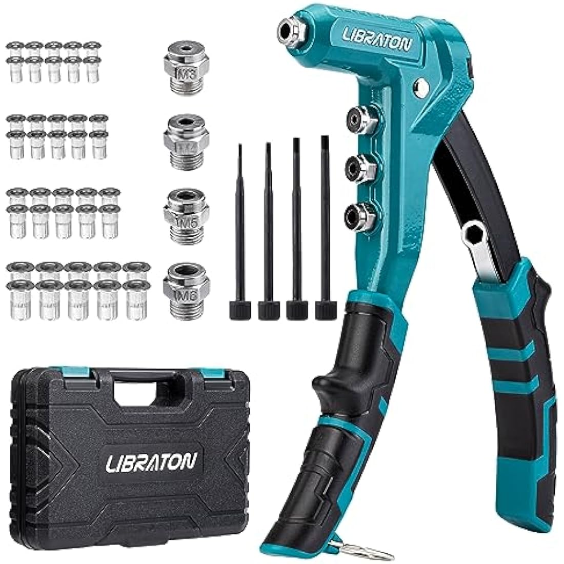 Libraton 9.5" Rivet Nut Tool Kit | One-Handed Riveter with 40 Nuts
