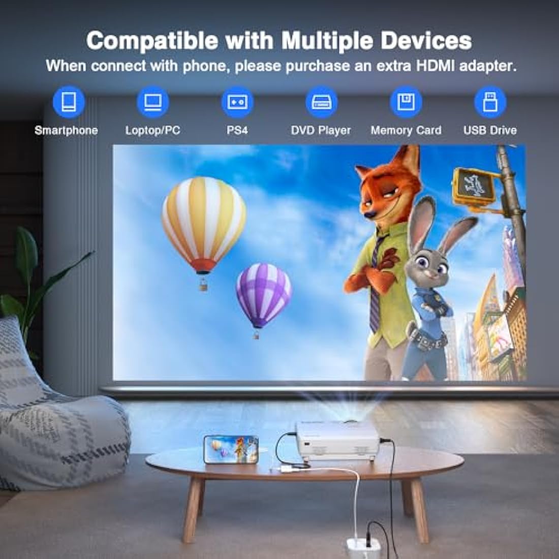 XuanPad Mini Projector | 14000L Portable 1080P HD Home Video Projector