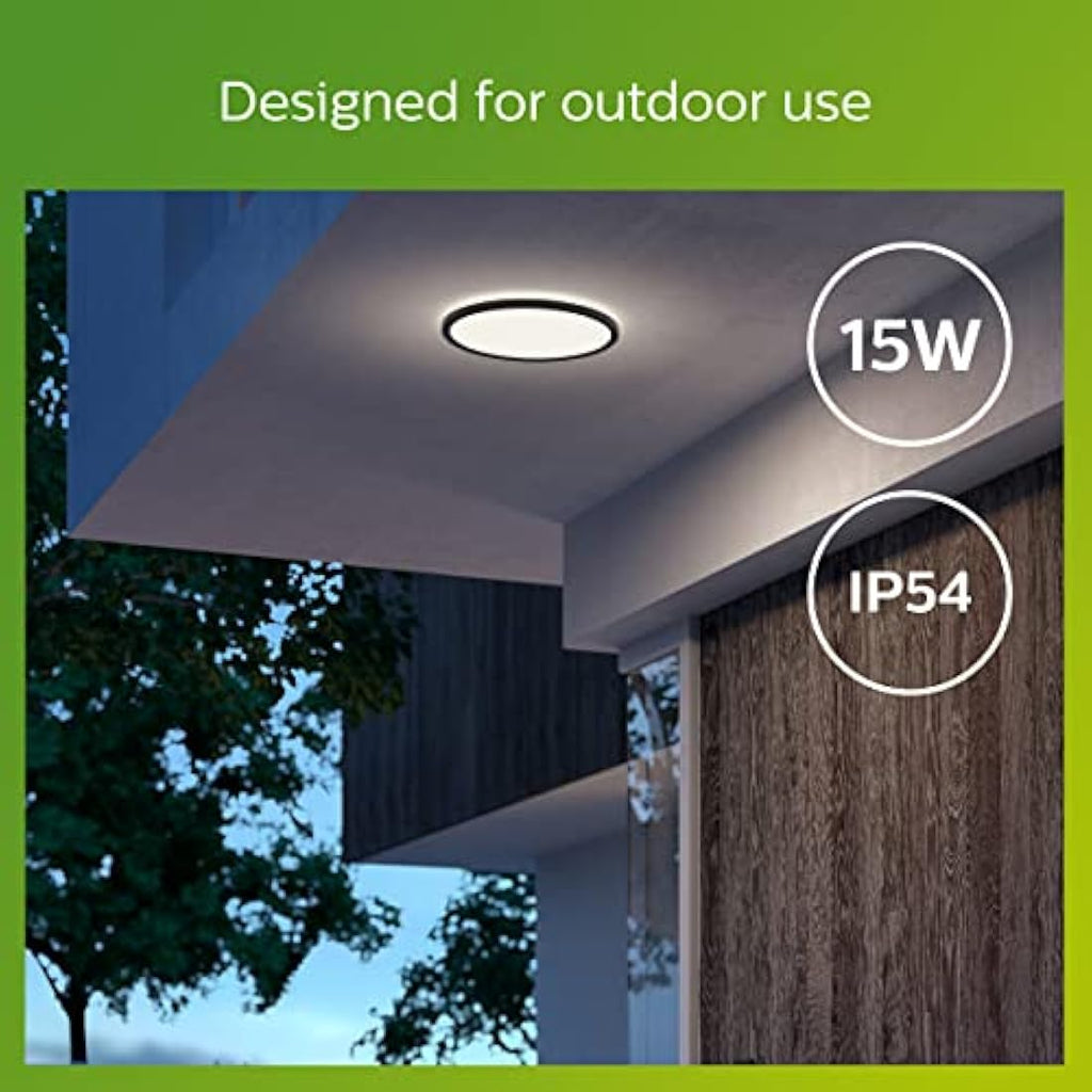 Philips SuperSlim 15W LED Outdoor Ceiling Light – IP54 Black Cool White