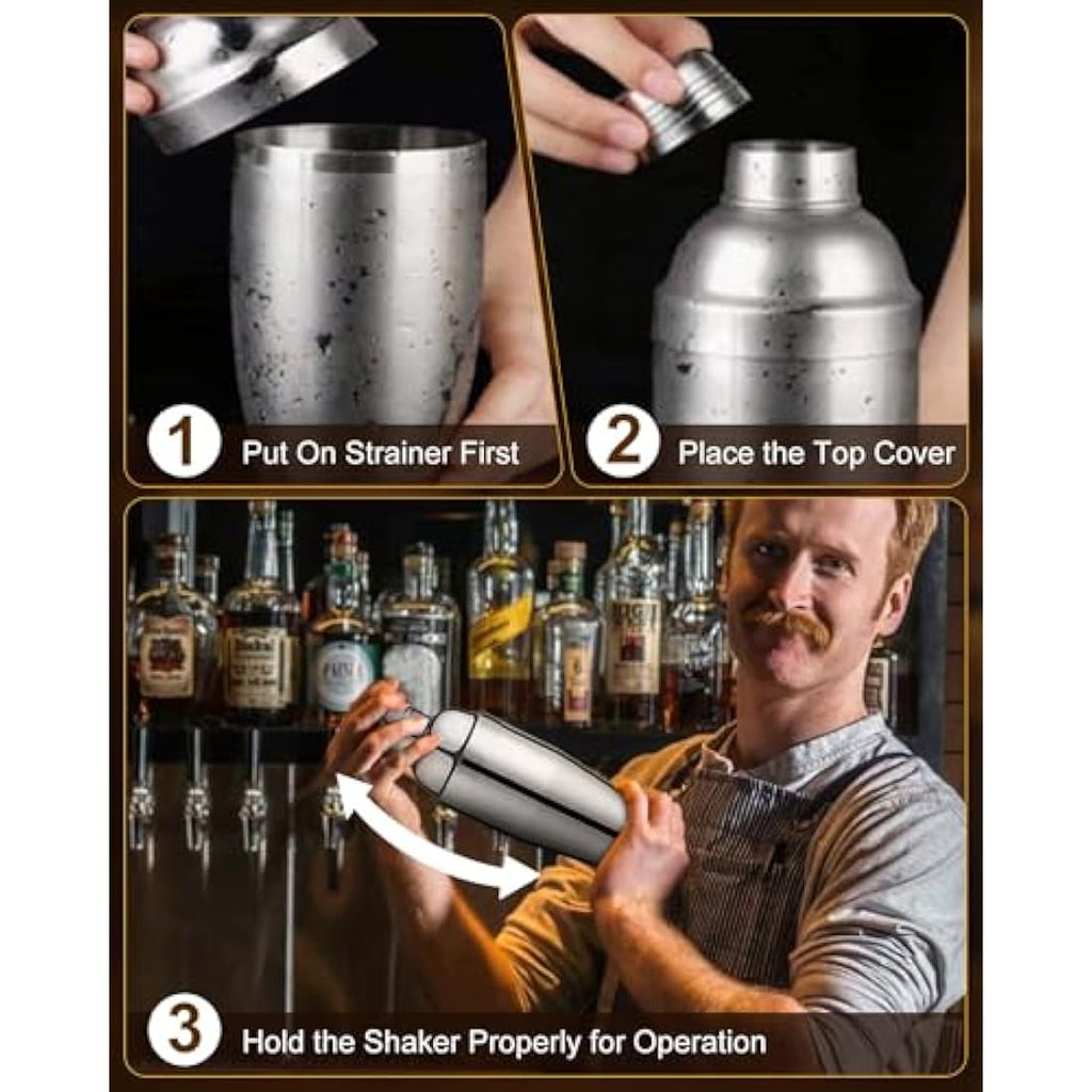 Trongle 26-Piece Cocktail Shaker Set | Stainless Steel Kit with Wood Stand