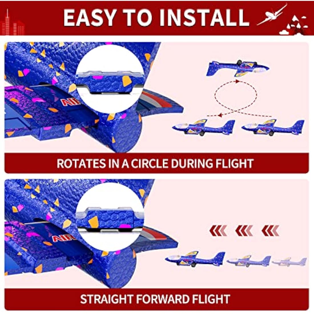 Doloowee 3-Pack LED Foam Glider Airplane Launcher Toys for Kids – Red