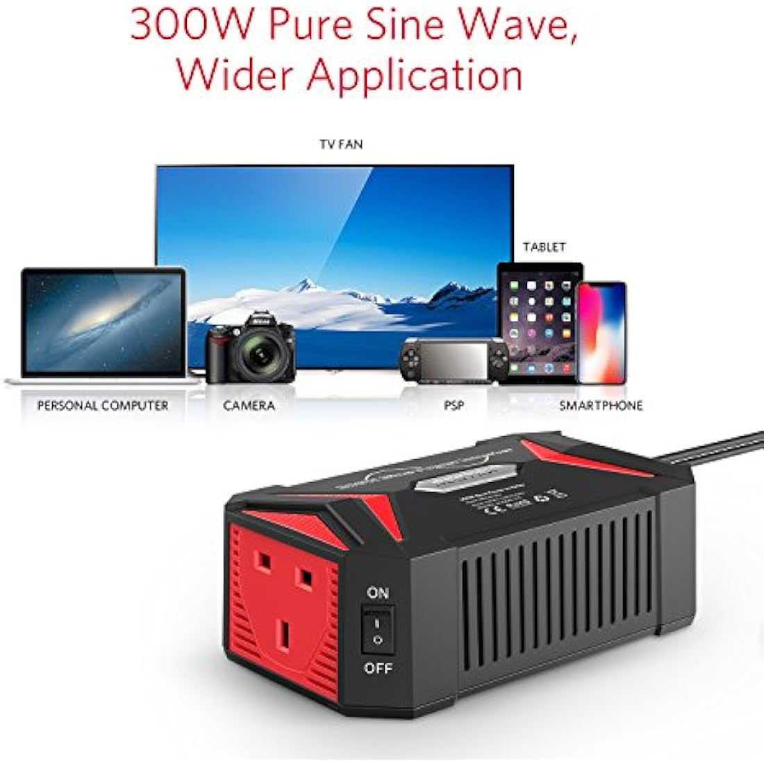 BESTEK 300W Pure Sine Wave Power Inverter | 12V to 230V Car Adapter