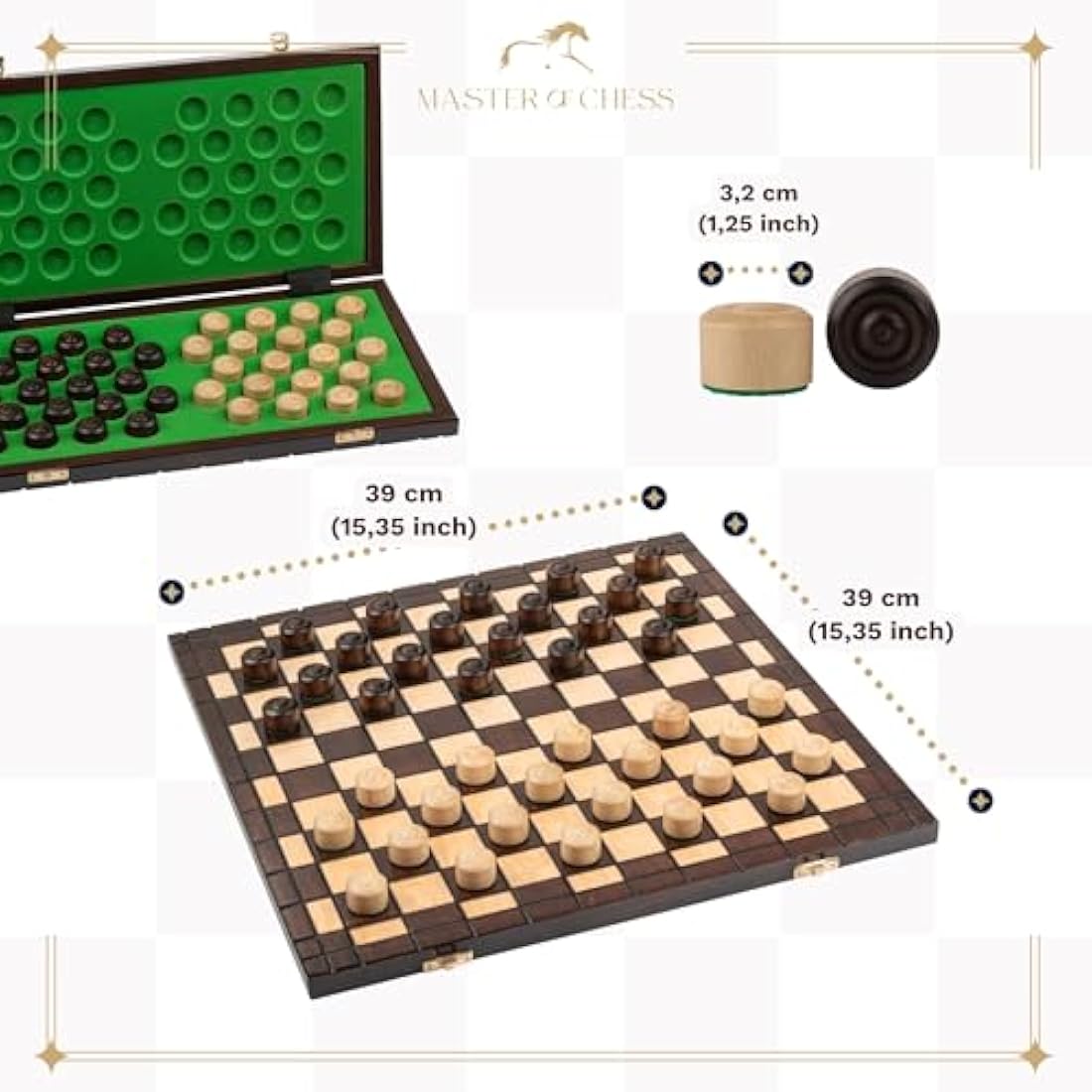 Wooden Checkers Set – Handcrafted 100 Square Folding Board