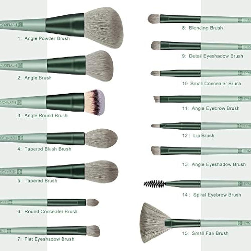 HEYMKGO 15pcs Professional Makeup Brush Set with Travel Flannel Bag