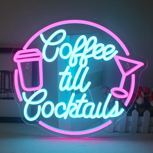 Coffee & Cocktail Neon Sign | Blue & Pink LED Bar Wall Decor