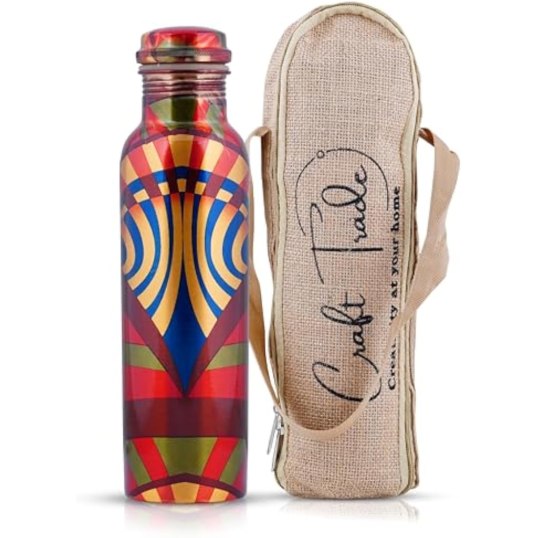 Craft Trade Printed Pure Copper Water Bottle - 1 Litre Leak Proof