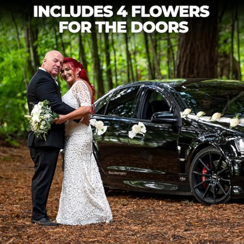 Nueva Vida Wedding Car Decoration – Silk Flower Garland with Door Ribbons