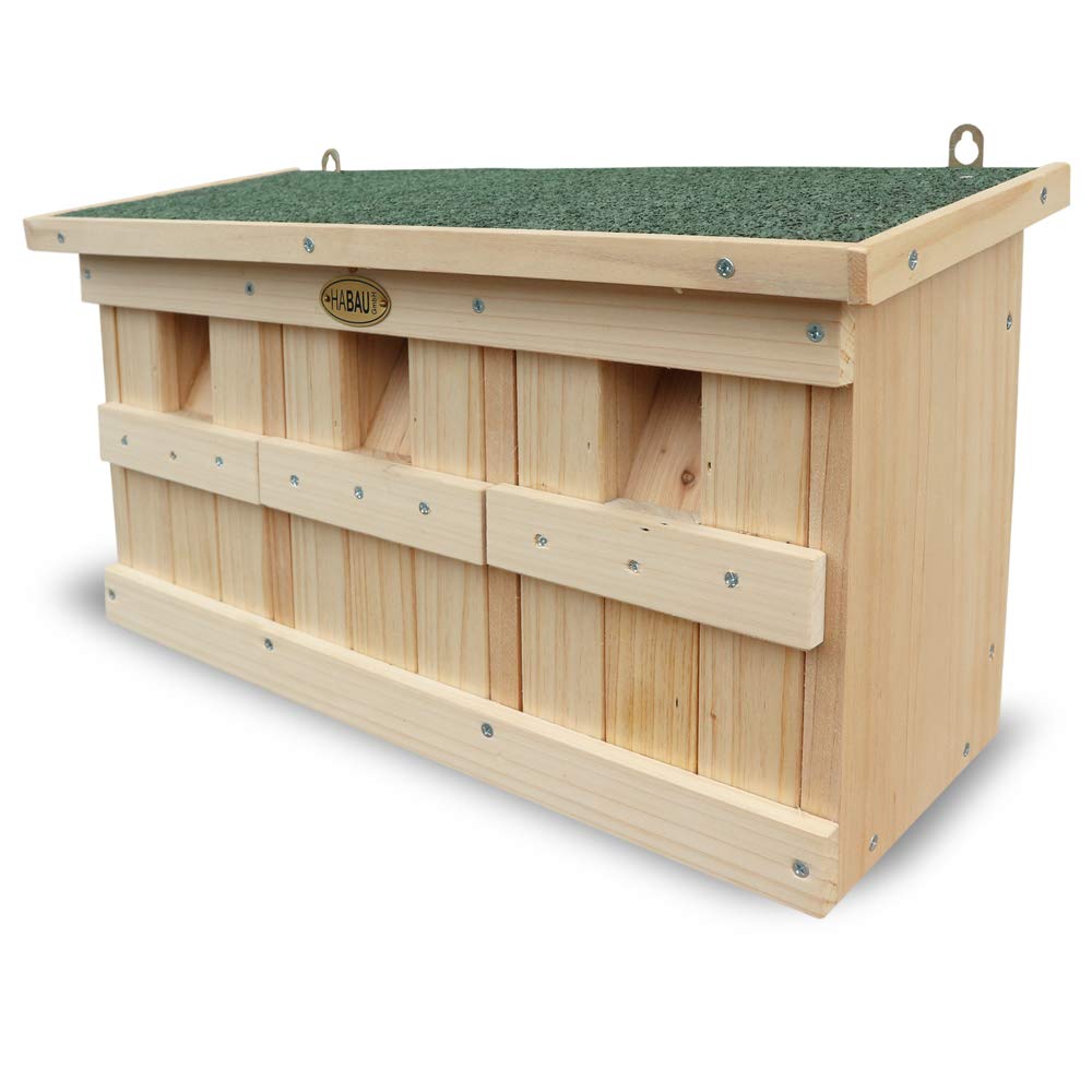HABAU 3-Chamber Sparrow House – Solid Wood Bird Nesting Box