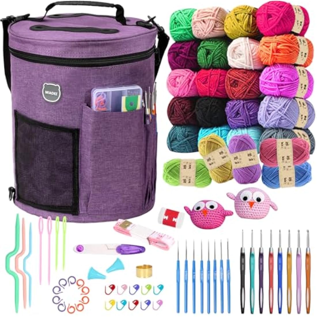 MIAOKE 79pc Crochet Kit with Large Waterproof Yarn Storage Organizer Bag