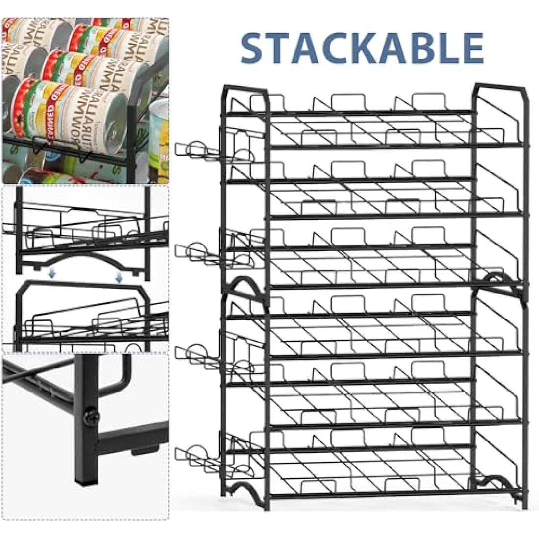 Mutool 3-Tier Can Rack Organizer – Stackable 42-Can Pantry Storage, Black