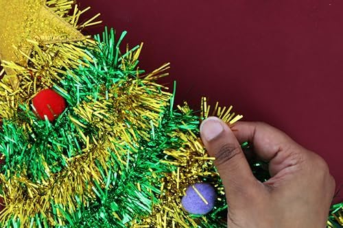 Henbrandt Christmas Tree Hat with Tinsel and Gold Star Topper - 43cm