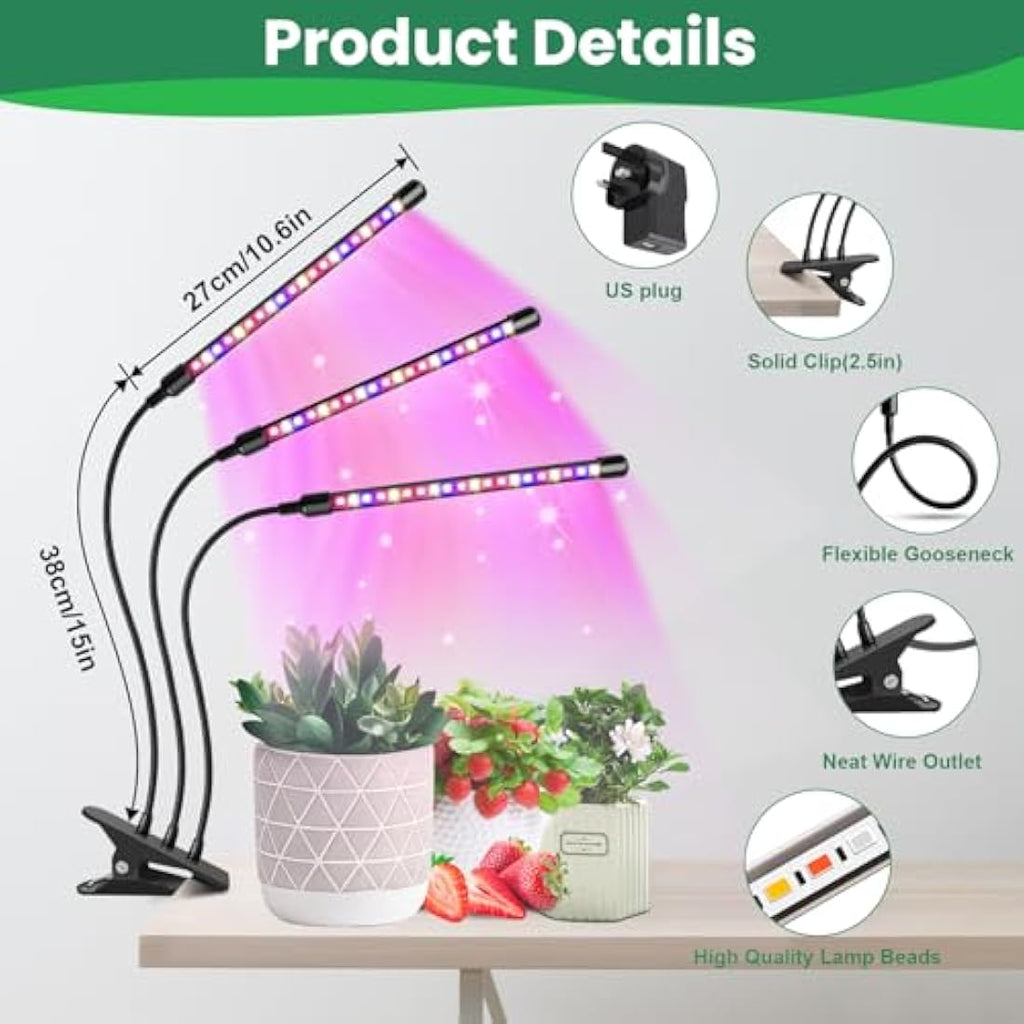 Garpsen LED Grow Lights – 2-Pack Full Spectrum Clip-On Plant Lights