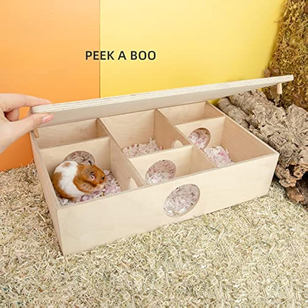 Niteangel 6-Room Multi-Chamber Hamster House – Large Birch Wood Maze