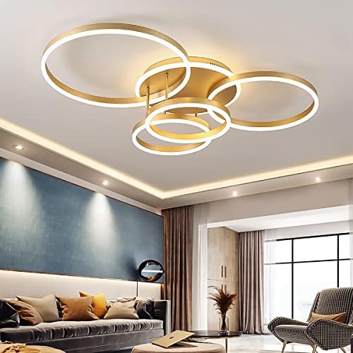 XEMQENER LED Ceiling Light | 77W Dimmable Modern 5-Ring Chandelier