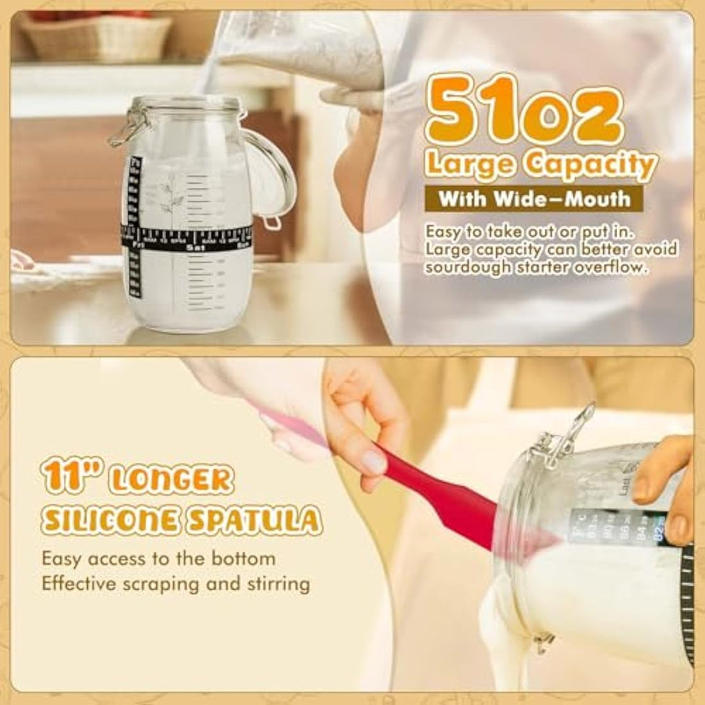 DoughEase Sourdough Starter Kit – 1500ml Glass Jar & Silicone Proofing Baskets