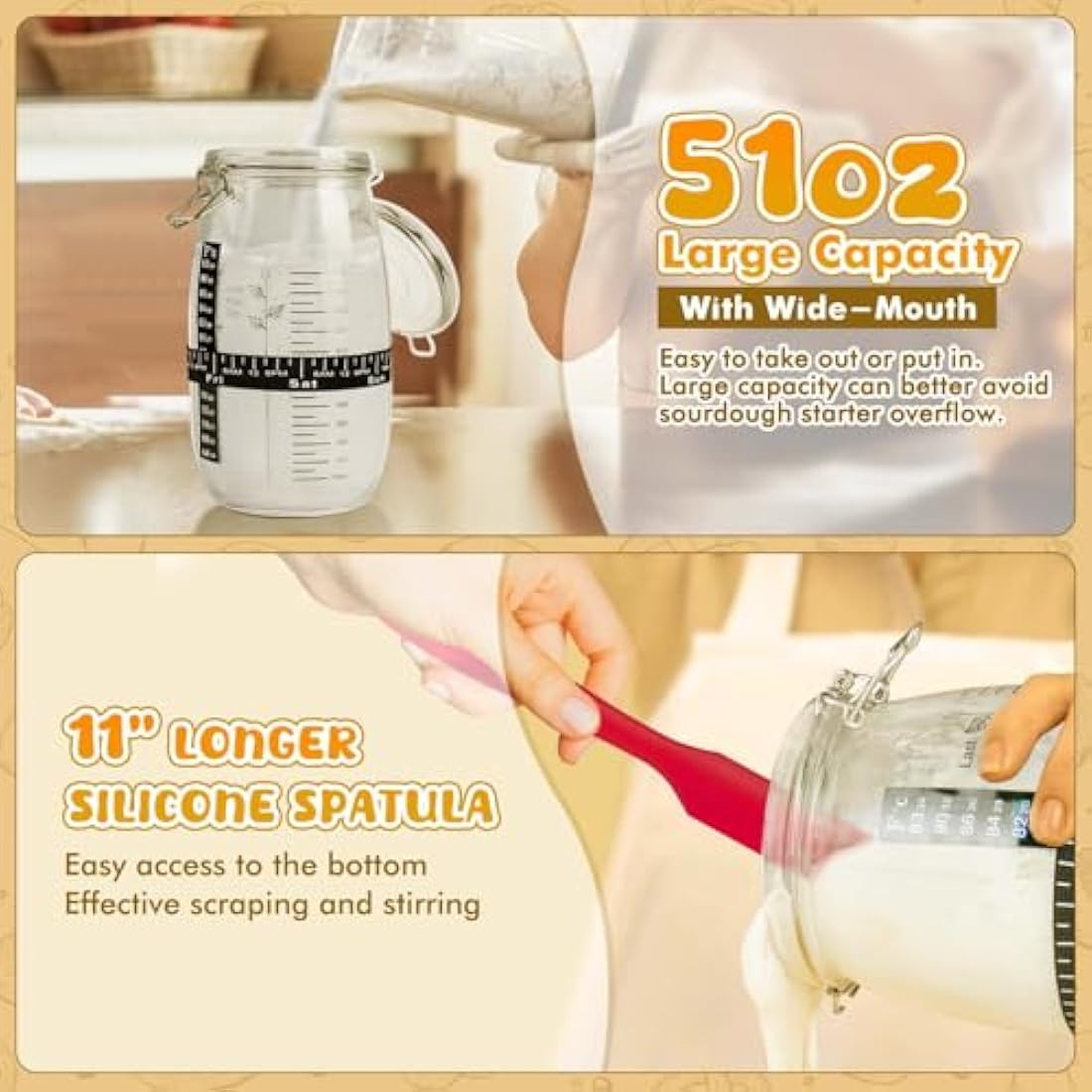 DoughEase Sourdough Starter Kit – 1500ml Glass Jar & Silicone Proofing Baskets