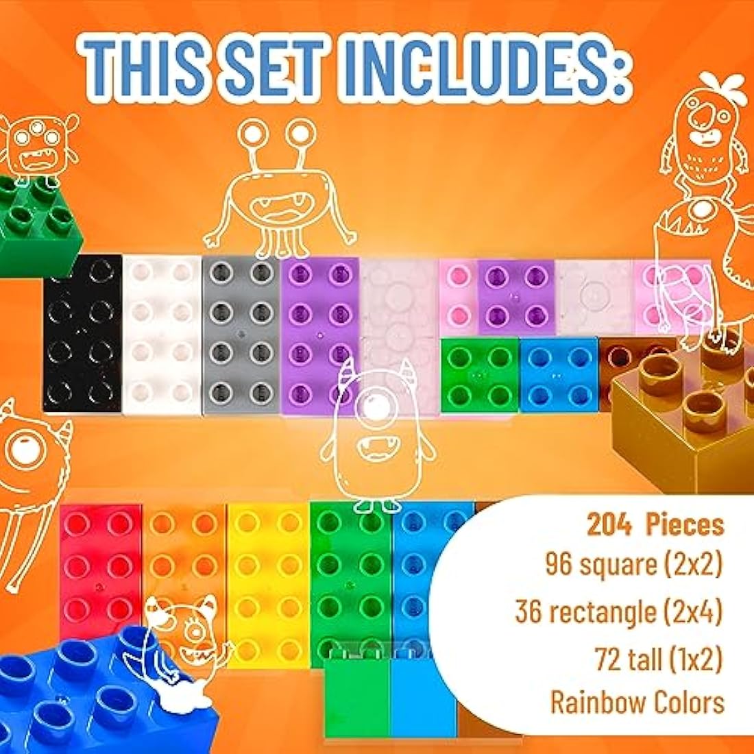 Strictly Briks Big Building Blocks for Toddlers | 204 Piece Rainbow Set